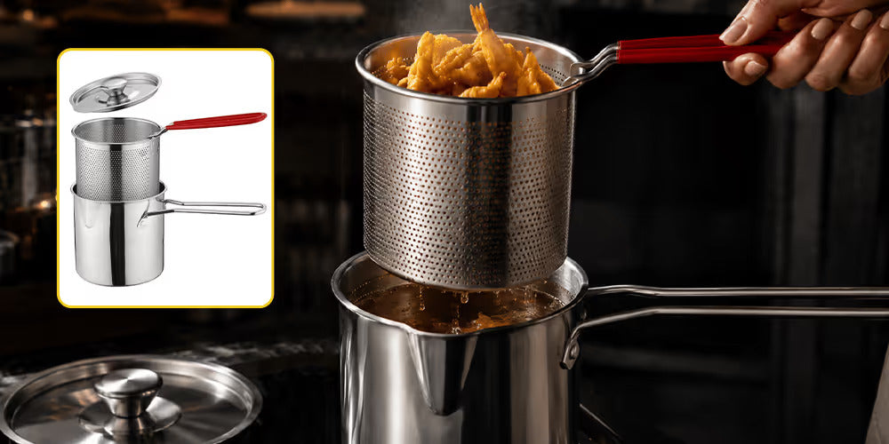 Stainless Steel Deep Fry Pot with Strainer Basket